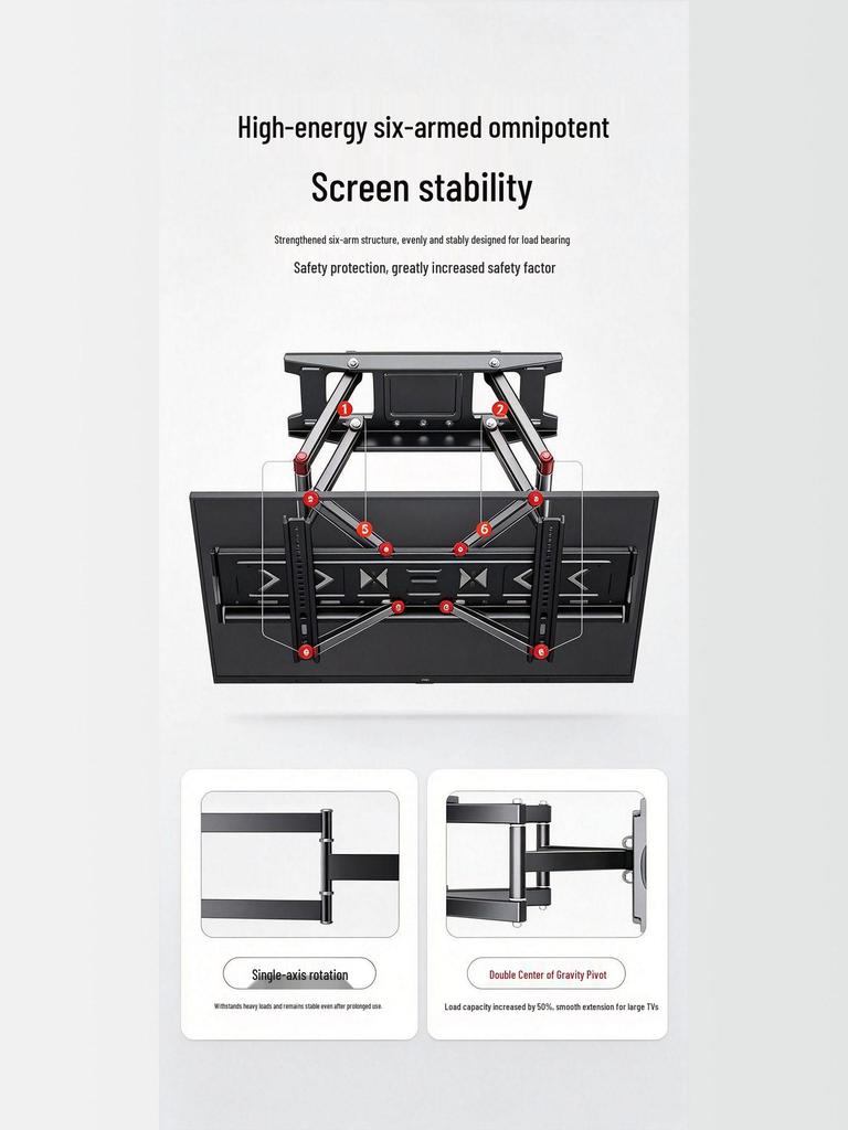 Adjustable Rotating TV Wall Mount Bracket, Retractable & Foldable, Fits 32-80 Inch TVs.
