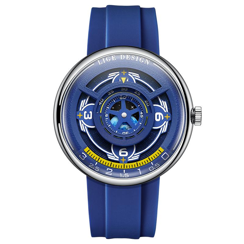 LIGE Creative Blue Blue Planet Men's Watches Luminous Waterproof Sports Silicone Strap Quartz Writwatch Night Light Male Clock