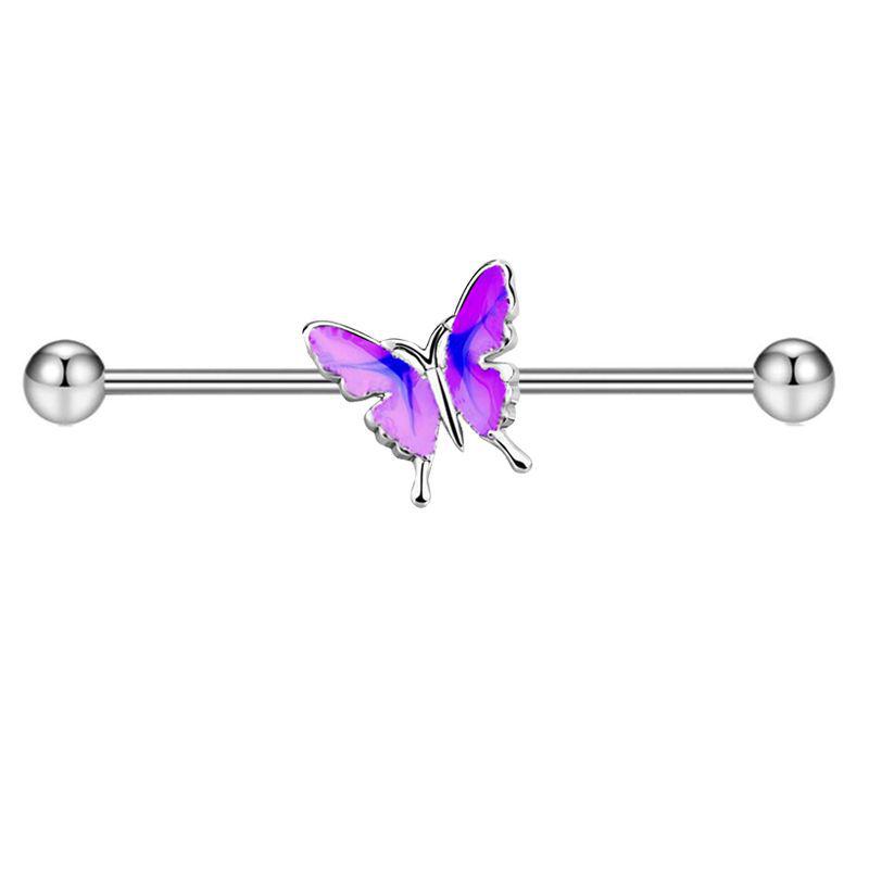 14g Industrial Barbell Pearl & Butterfly Stud Earrings with External Thread for Double Earlobe and Ear Bridge Piercing
