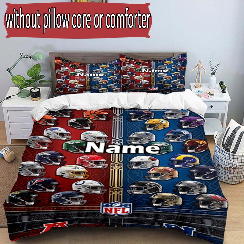 3pcs Duvet Cover Set (1*Duvet Cover + 2*Pillowcase, Without Core), Custom Name NFL Pattern Bedding Set, Home Bedroom Decor Gift