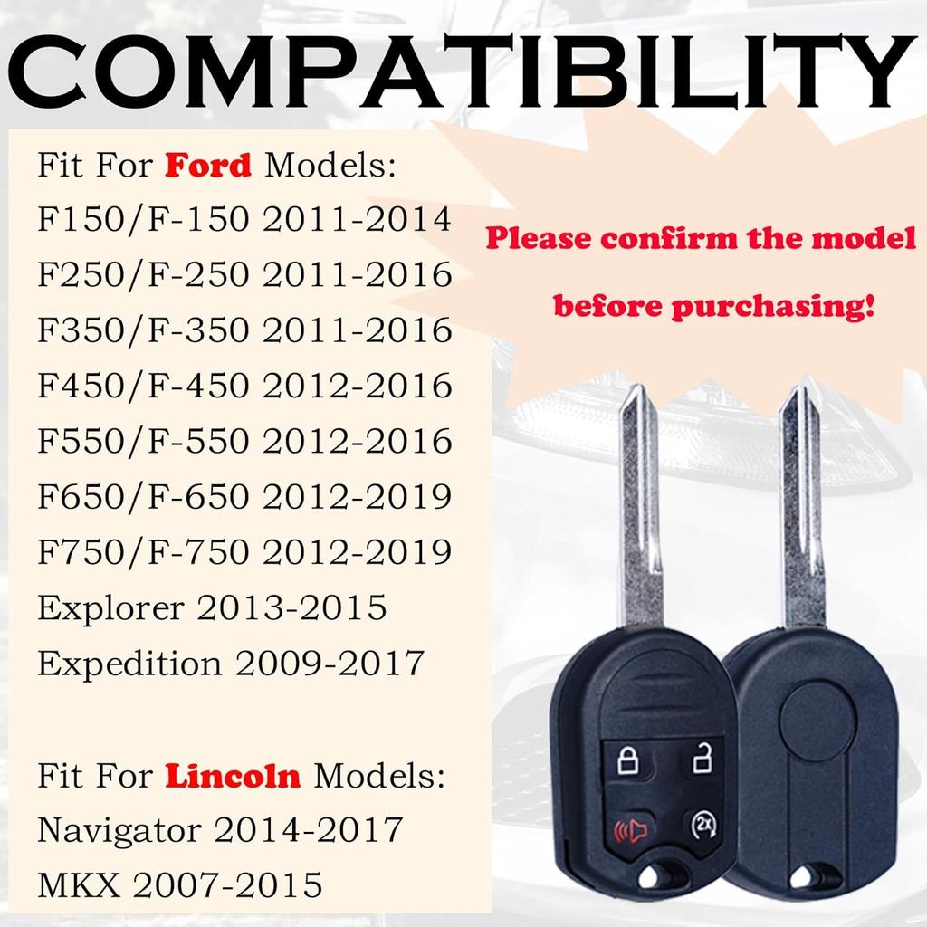 Keyless Entry Key Fob Remote Start Control Replacement Fits for Ford F-150 /F150 2011 2012 2013 2014 F-250/F250 F-350/f350 Super Duty Explorer