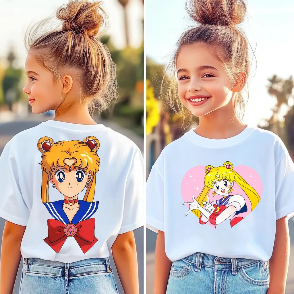 Sailor Moon Cartoon Printed Childrens Unisex Summer Loose Casual Short Sleeved Comfortable Tshirt Top