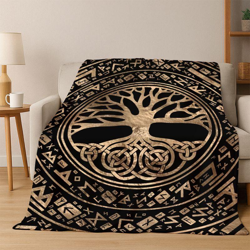 Tree of Life Nordic Mythology Yggdrasil Nature Cartoon Flannel Blanket Soft Throw Blanket for Bedroom Living Room Bed Travel Kid