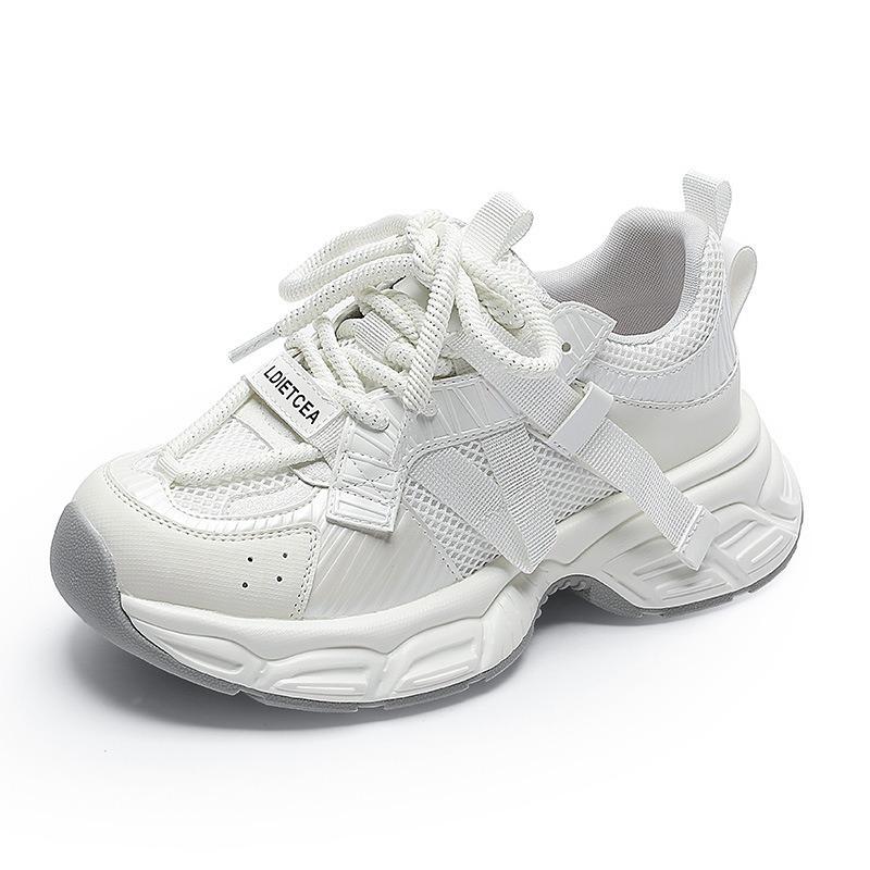 Silver dad shoes girl 2025 spring new trend Internet celebrity fried street leather mesh breathable platform sports running shoes