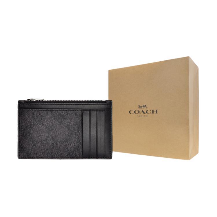 Coach PVC Cow Leather Coin Purse , Card Holder Unisex Charcoal Black Monogram (Unisex) Card Holders C4281 QBA45