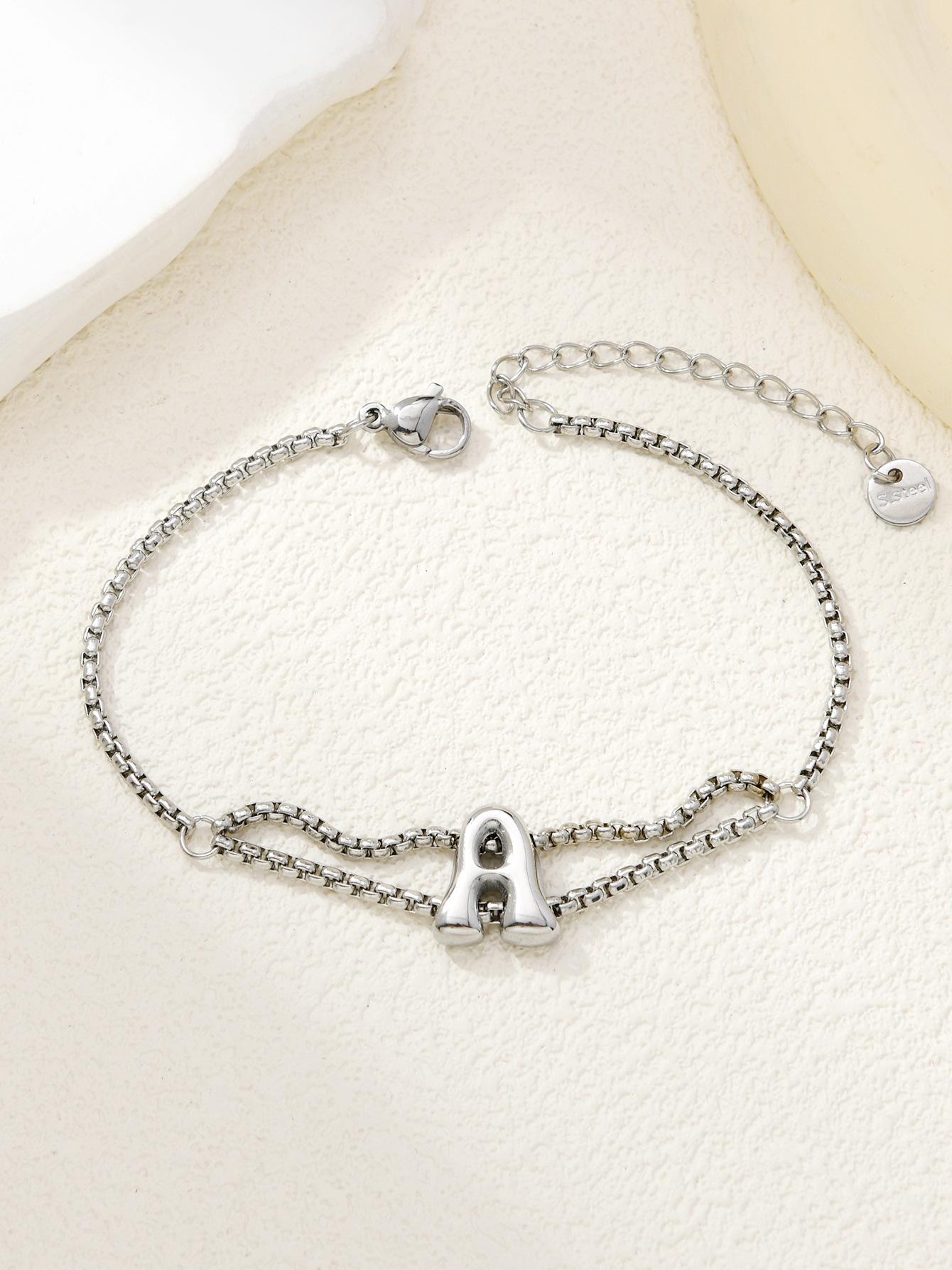 Новый оптовый двойной кольцо-браслет из нержавеющей стали с 26 английскими буквами, позолоченный