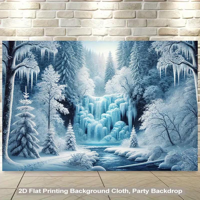 Enchanted Ice Cascade Tapestry, Magical Frozen Waterfall and Snowy Woods 47.2x31.5inch/120*80cm