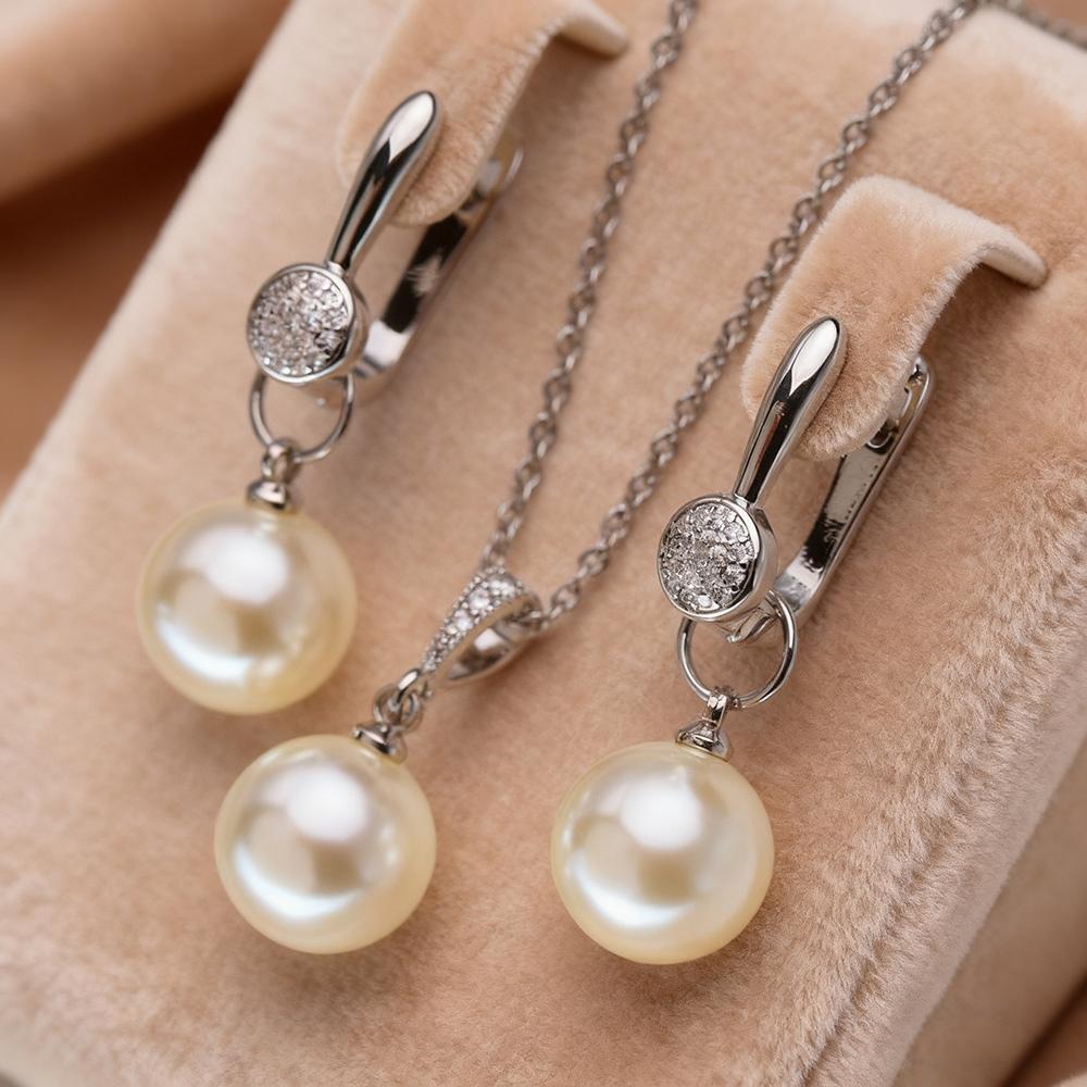 Leaf Imitation Pearl Necklaces Earrings Sets For Women Fashion Flower Cubic Zirconia Pendant with Chain Birhday Gift