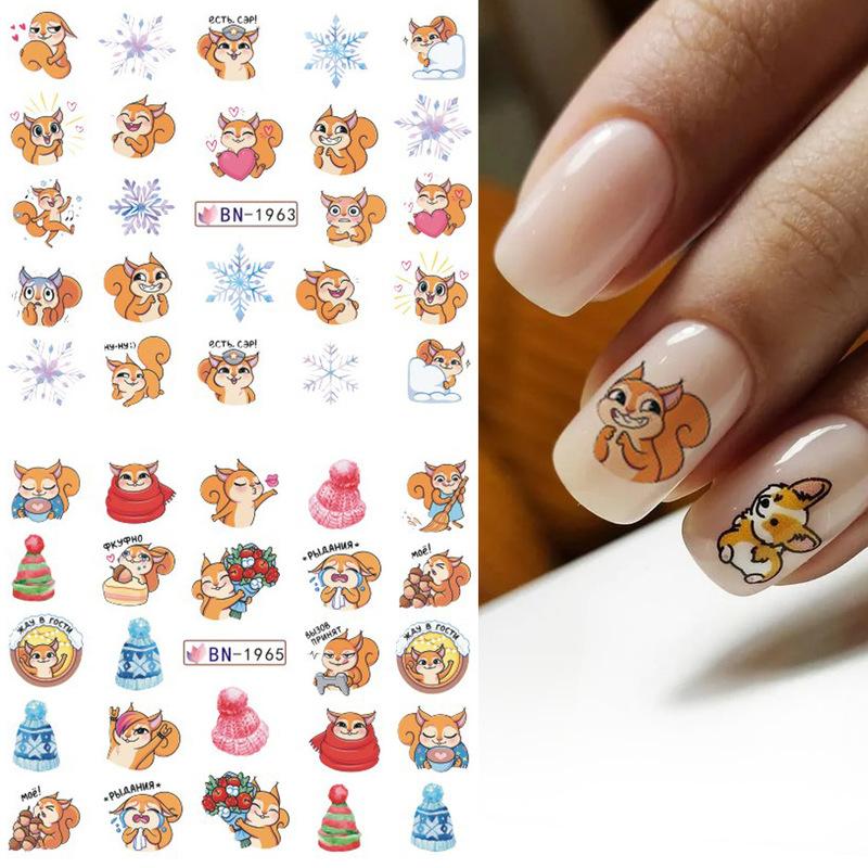 2 SheetS Winter Nail Art Designs 3D Cute Sticker Cartoon Christmas Slider New Year Holiday Decal Manicure Decorations