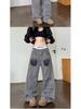 Vintage High Street Wide-Leg Jeans - Retro Washed, Letter Print, Loose Fit for Teens