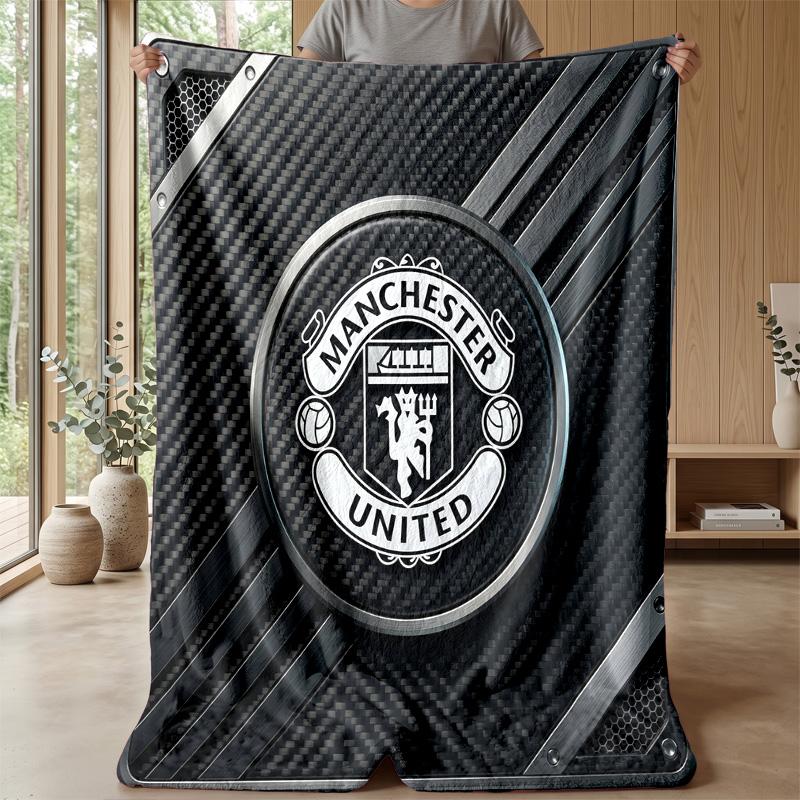 Manchester United Tematæppe Blødt Flaneltæppe Plys Kaste-tæppe Hyggeligt Sofa-sengtæppe til Boligindretning