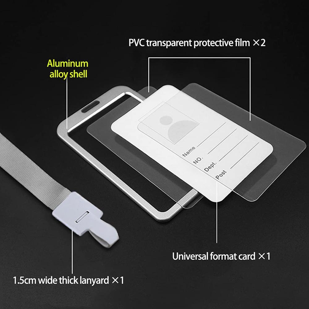 Vertical ID Name Card Case Aluminum Alloy Business Card Badge Holder Lanyard Strap Stonego Company Office Supplies