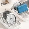 Sponge Holder for Sink 3-Compartment Soap Storage Rack, Stainless Steel with Removable Drying Rack Water Tray, Hollow Tilt Design Organizer