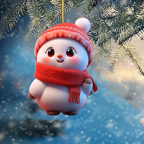 Christmas Ornament 2D Cartoon Snowman Shape Hanging Decoration with Lanyard Festive Atmosphere Christmas Decor