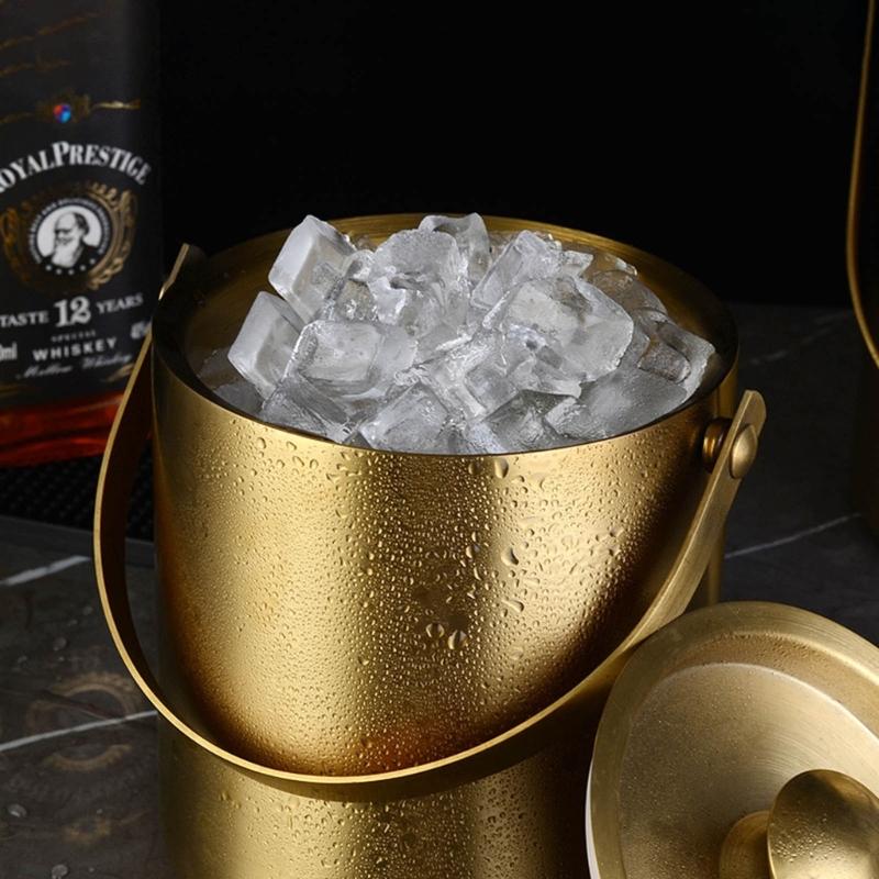 Eiskübel aus Edelstahl Isolierter Eiskübel mit Deckel Doppelwandig Party-Getränkebehälter Bequemer Tragegriff