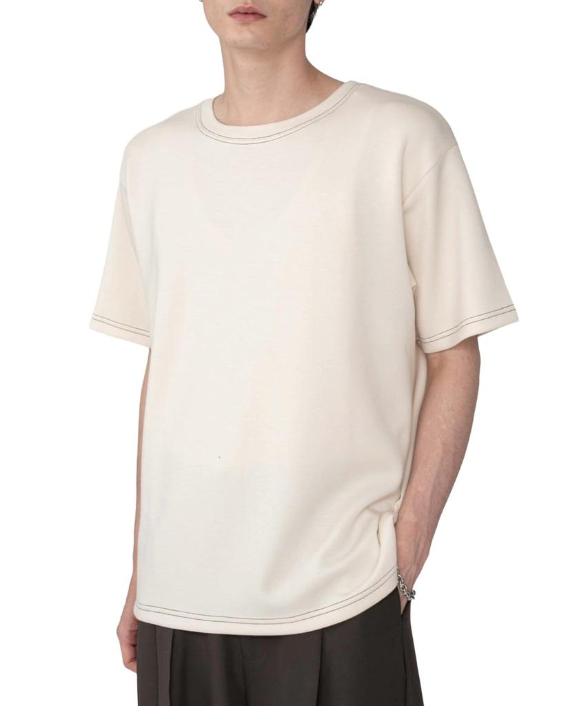WEGO Short Sleeve Color Short Size Men's T-Shirt, Stitching, Top, Sleeve, Summer/Fall Clothes, Simple, Casual, Gift, L, Off-White