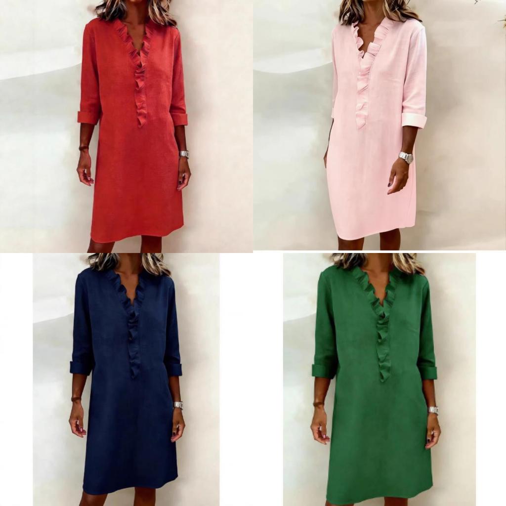 Ladies Long Sleeve Cotton Linen Shirt With Ruffle Trim For Casual Spring Wear
