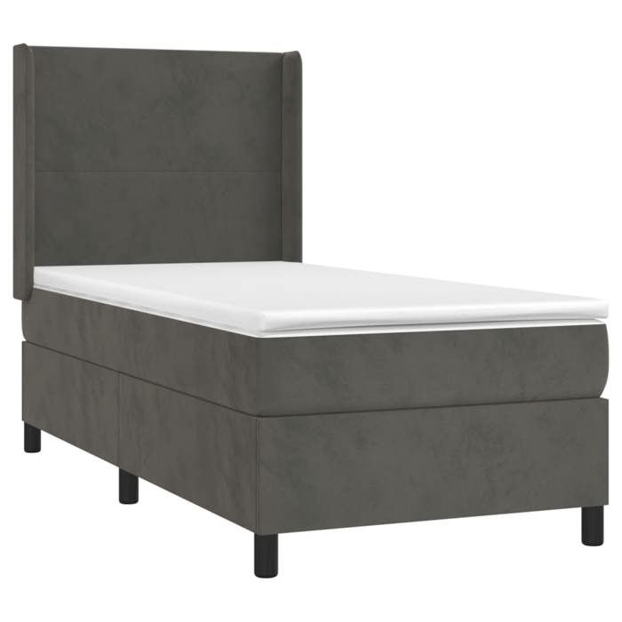 Lit - Maison Exclusive - 90x190 cm - Velours gris foncé - Matelas ressorts ensachés - Tête de lit réglable