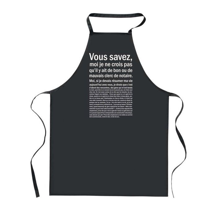 Tablier de cuisine - PLANETEE - Clerc de Notaire Bon ou de mauvais - Noir - 90x60 cm - Impression bretonne