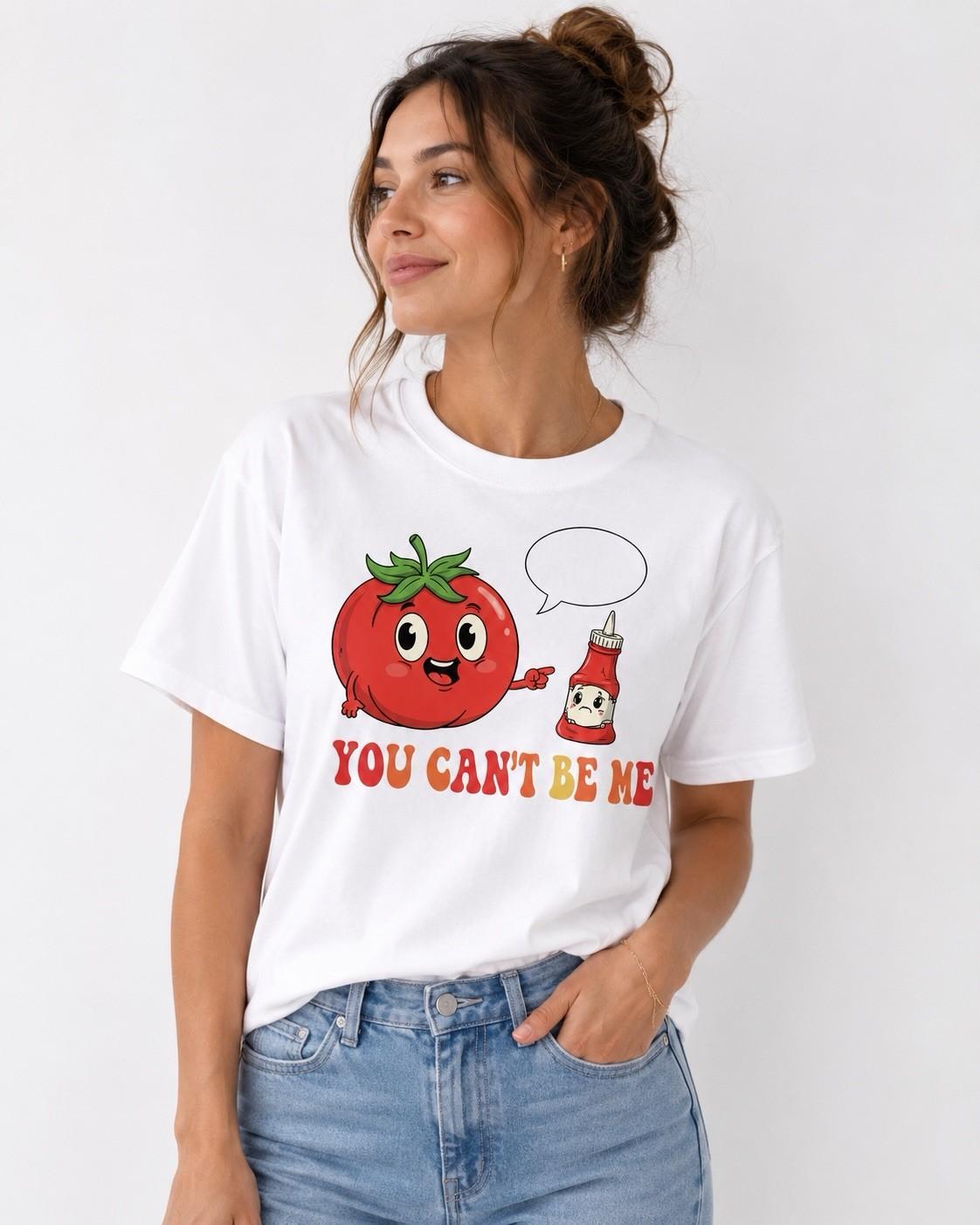 Funny Tomato vs Ketchup T-Shirt | You Can’t Be Me Graphic Tee | Food Pun Humor S 3XL