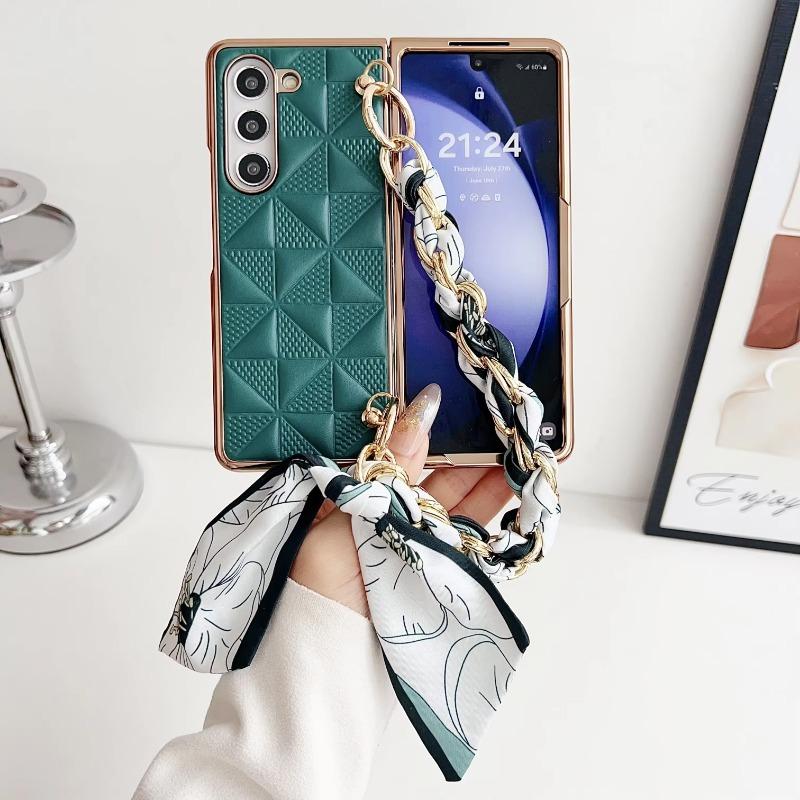 Wrist Strap Leather Phone Case for Samsung Galaxy Z Fold 6 5 4 Galaxy Fold6 Fold5 Fold4 Protective Shockproof Cover