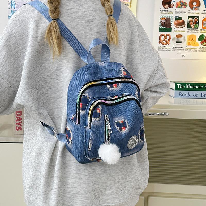 Denim Backpack 2025 New Korean Version of Fashion Printing Trend Ins Style Women's Versatile Casual Backpack