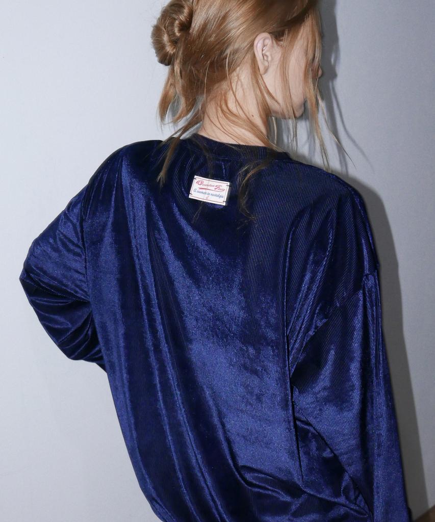 Obeodyupeulleeo Glow Loose Fit Velvet T-Shirt_Navy