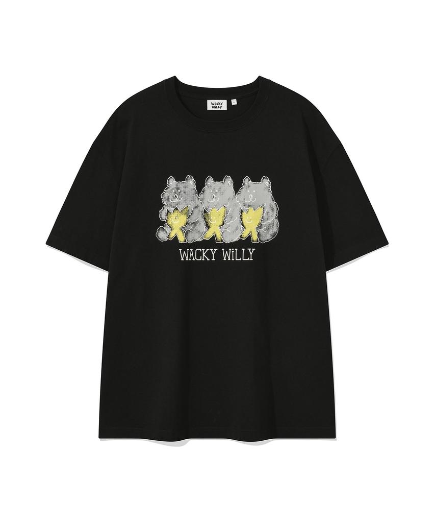 WACKY WILLY Bear Print Short Sleeve T-Shirt Black