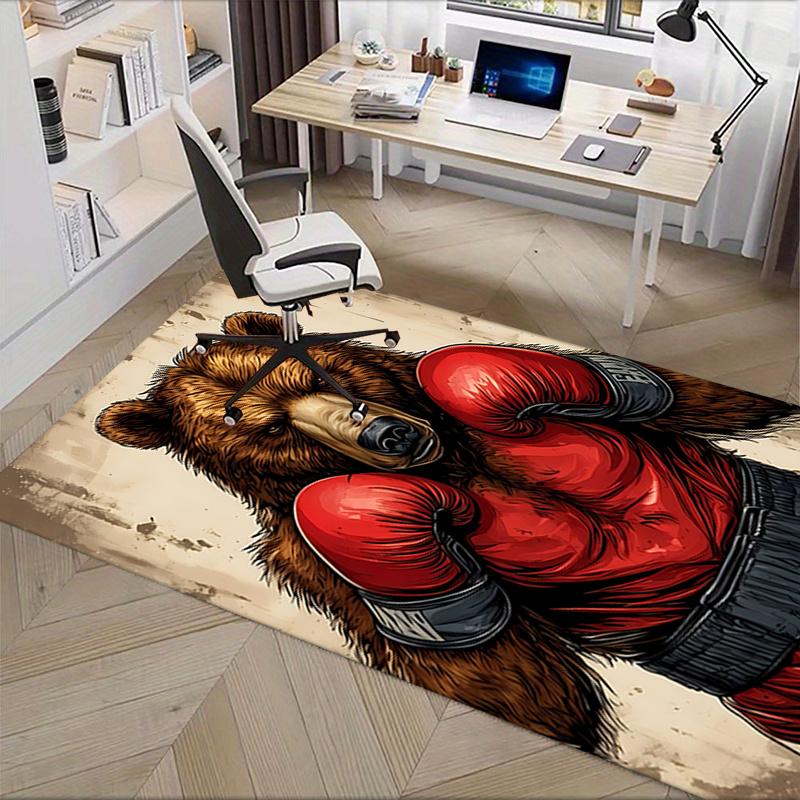Boxing Bear Chair Mat Office Carpet for Home Decor, Oversized Rug for Sofa and Bedroom, Gift Idea for Office Enthusiasts