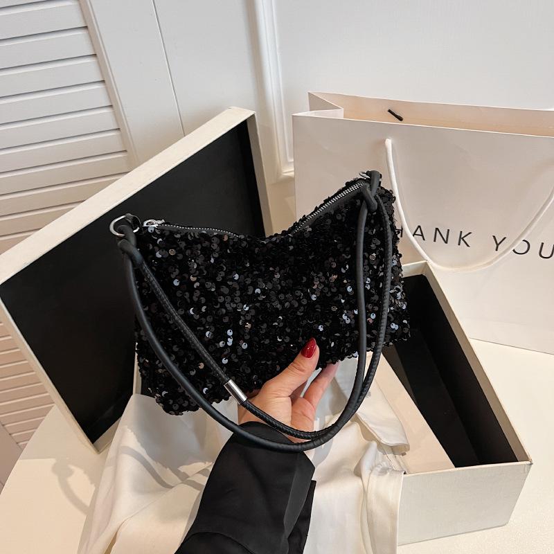 Summer New Texture Casual Foreign Sequined Shoulder Bag Personalized Ins Simple Messenger Large Capacity Baguette Bag Women's Bag