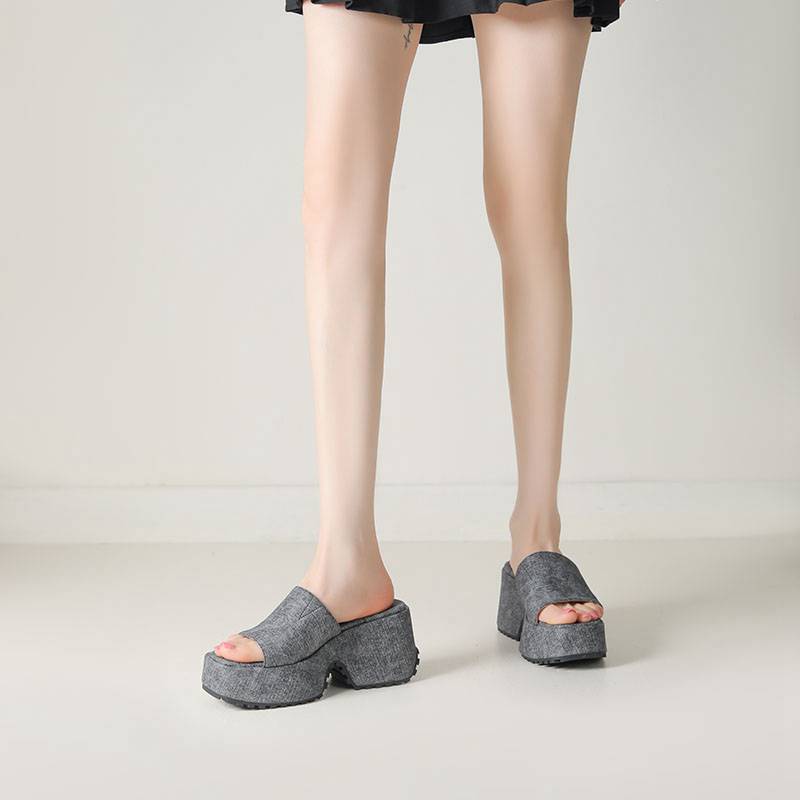 Krazing Pot Polyurethaan Mules Lente Zomer Maat 43 Maat 42 Prints Dames Platform Dames Ronde Neus Instappers Waterdichte Sandalen