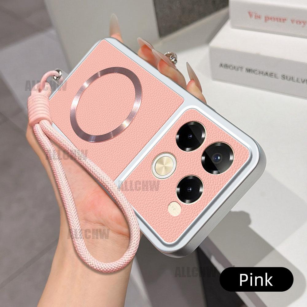 For Infinix Note 40 Pro 4G For Magsafe Wireless Charging Case For Infinix Note 40 Pro 4G With Chain PU Lambskin Cover