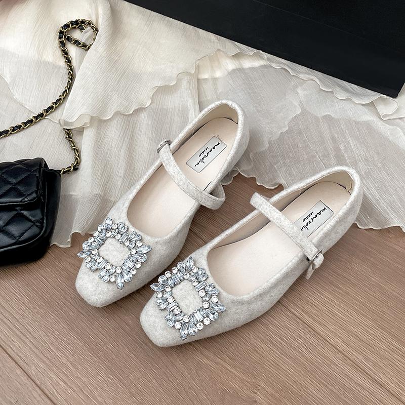 

Fashion Design Crystal Women Mary Jane Shoes Fashion Shallow Thick Heel Shoes Autumn Ladies Outdoor Dress Shoes 35 бежевый