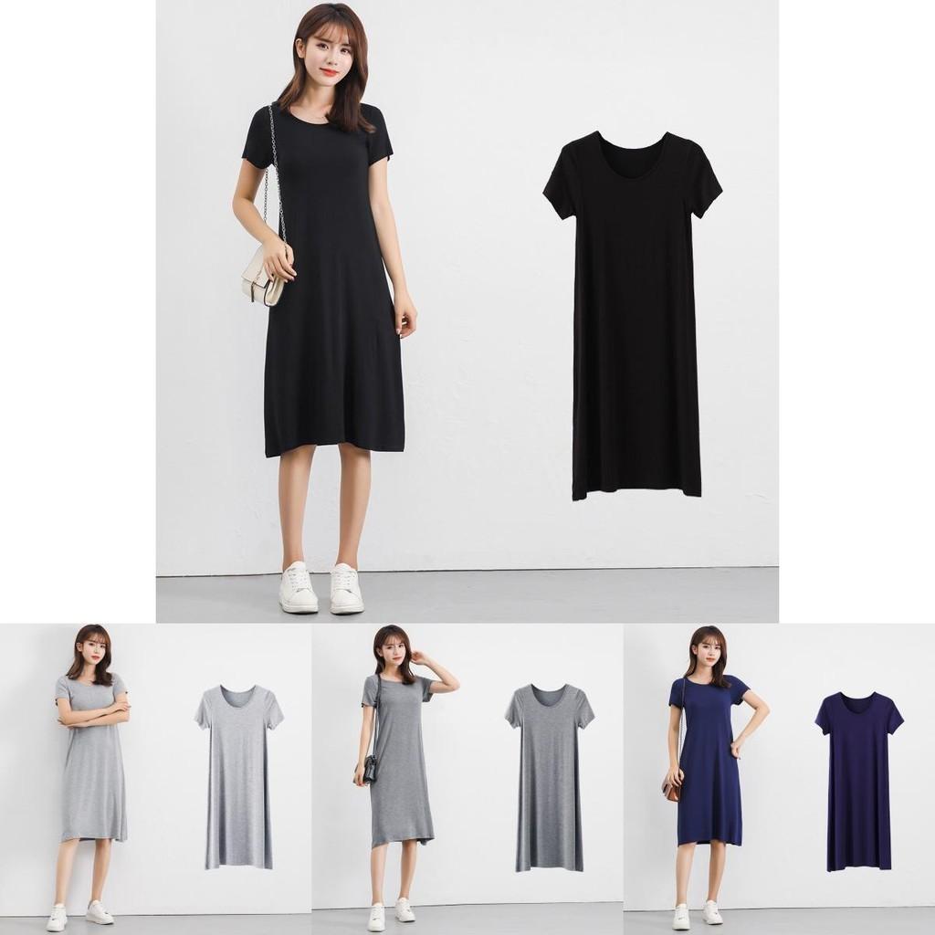 Plus Size Women's Summer Modal Short Sleeve Long T-shirt Casual Dress For Effortless Style