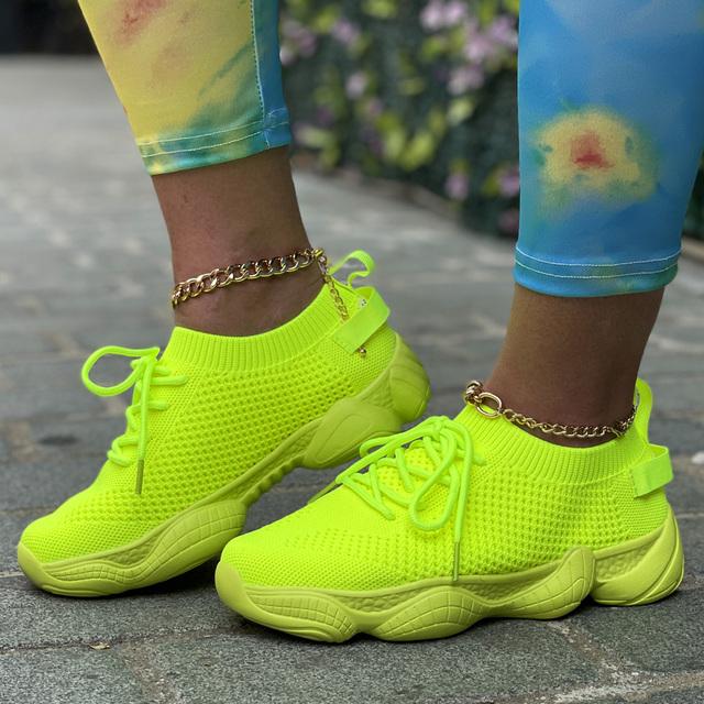 

Женская обувь, лето 2024, кроссовки на танкетке, сетчатая повседневная прогулочная спортивная обувь, дышащая модная обувь для бега, вулканизированная обувь 43 жёлтый