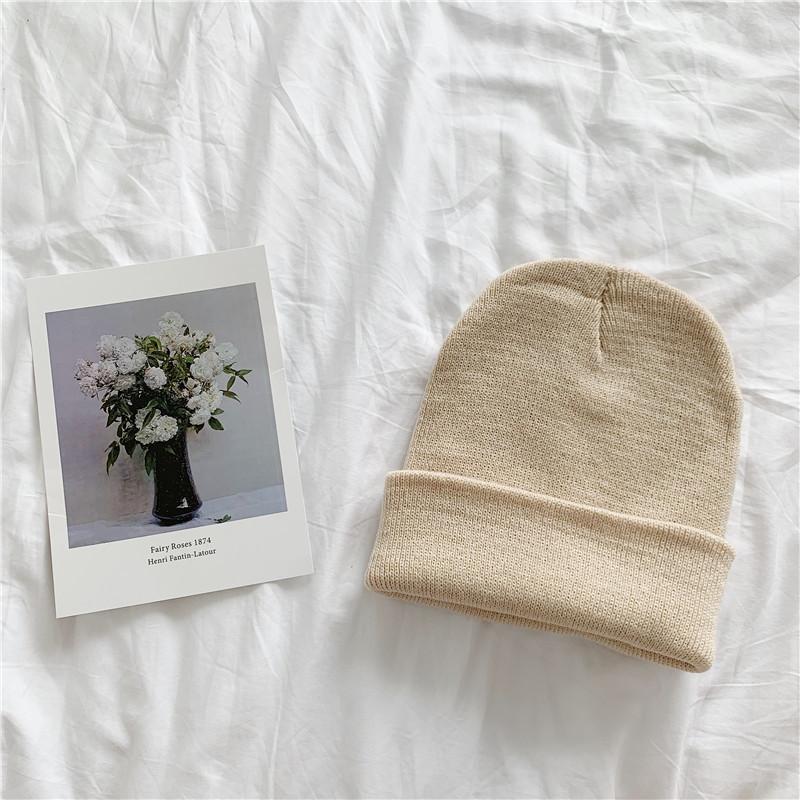 Solid Color Knitted Hat Female Harajuku Versatile Thin Student Wool Hat Female Autumn and Winter Tide Candy Color Pullover Hat