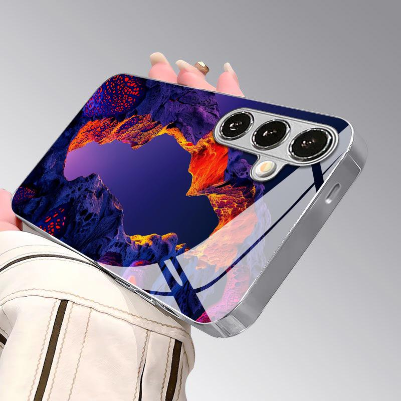 2D Rainbow Rock Arch Pattern Phone Case for Samsung S26 S25 S24 S23 S22 S21 S20 A56 A36 A16 Electroplated Glass Protective Cover
