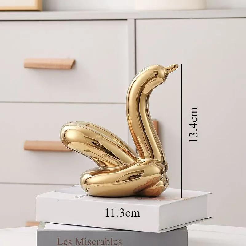 

Mini Balloon Swan Ceramic Sculpture 13.4cm, Abstract Modern Desktop Ornament for Study Home Office Decor, Gift золотой