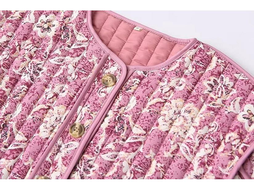 European & American Women's Floral Cotton Cardigan Jacket with Round Neck