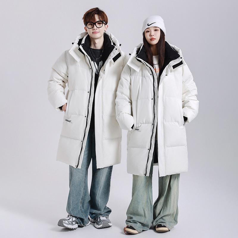 Neue Arbeitskleidung Weißes Gänsedaunen Samt Paar Lang Extreme Kälte Serie Daunenjacke für Herren und Damen Winter Verdickt Winterjacke