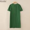 ZANZEA Rochie casual cu mânecă scurtă cu decolteu O cu broderie pentru femei