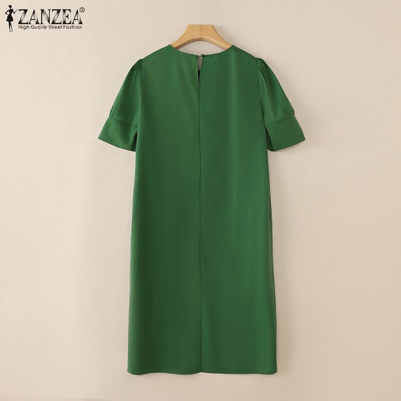 ZANZEA Rochie casual cu mânecă scurtă cu decolteu O cu broderie pentru femei