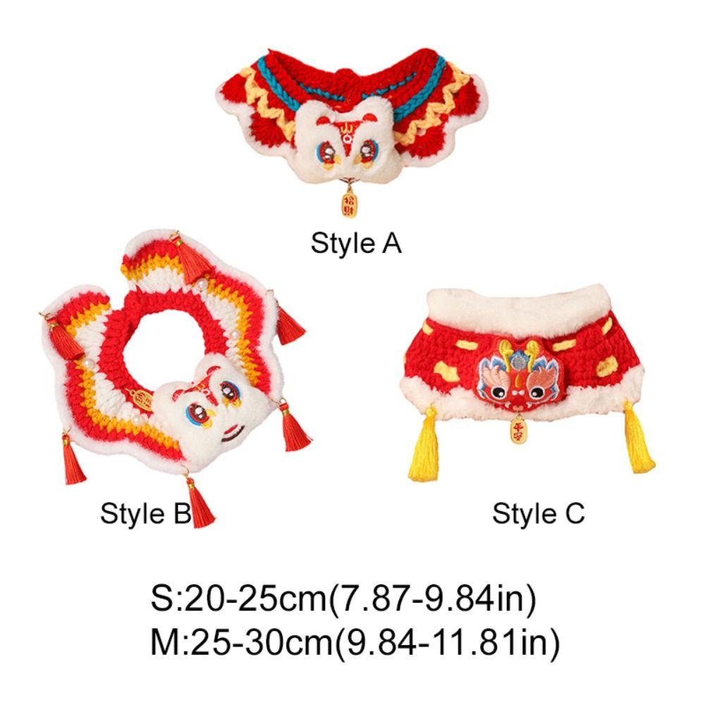 Chinese Style Spring Festival Lion Dance Cat Tie Adjustable Handmade New Year Pet Collar Blessing Warm Cat Knitting Scarf Winter
