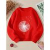 Kids Unisex Crewneck Sweatshirt, Minimalist Black Line Art Blowing Dandelion Print Soft Fleece Pullover For Kids Over 4 Years Old