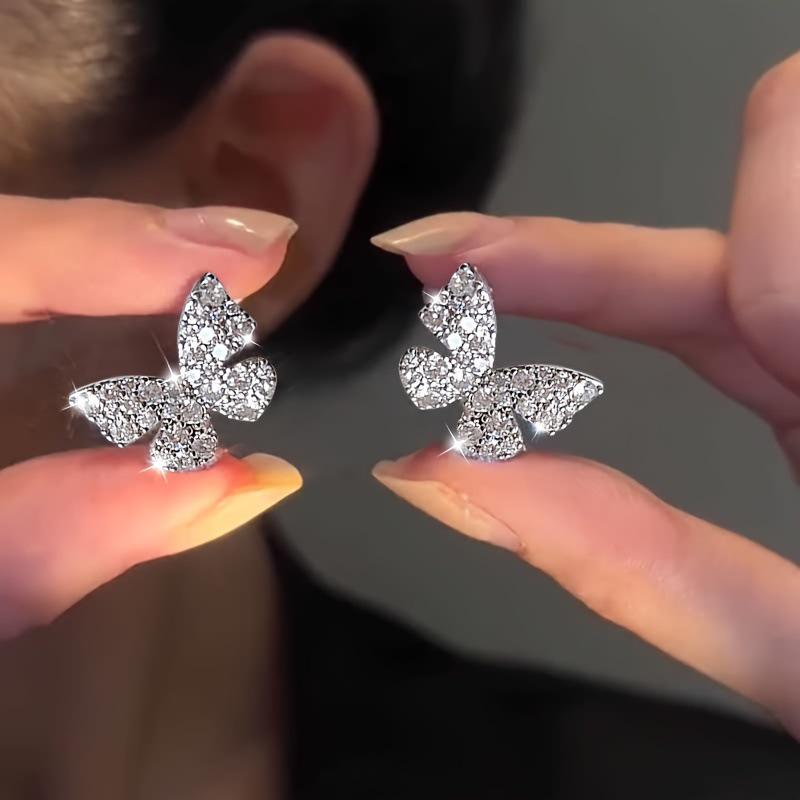 Elegant Rhinestone Butterfly Stud Earrings