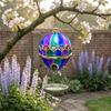 Bird Food Dispenser with Water Basin Hot Air Balloon Feeder, Retro Stained Glass Art Feeder Feeding Station Tray, Hanging Bath for Outdoor Garden