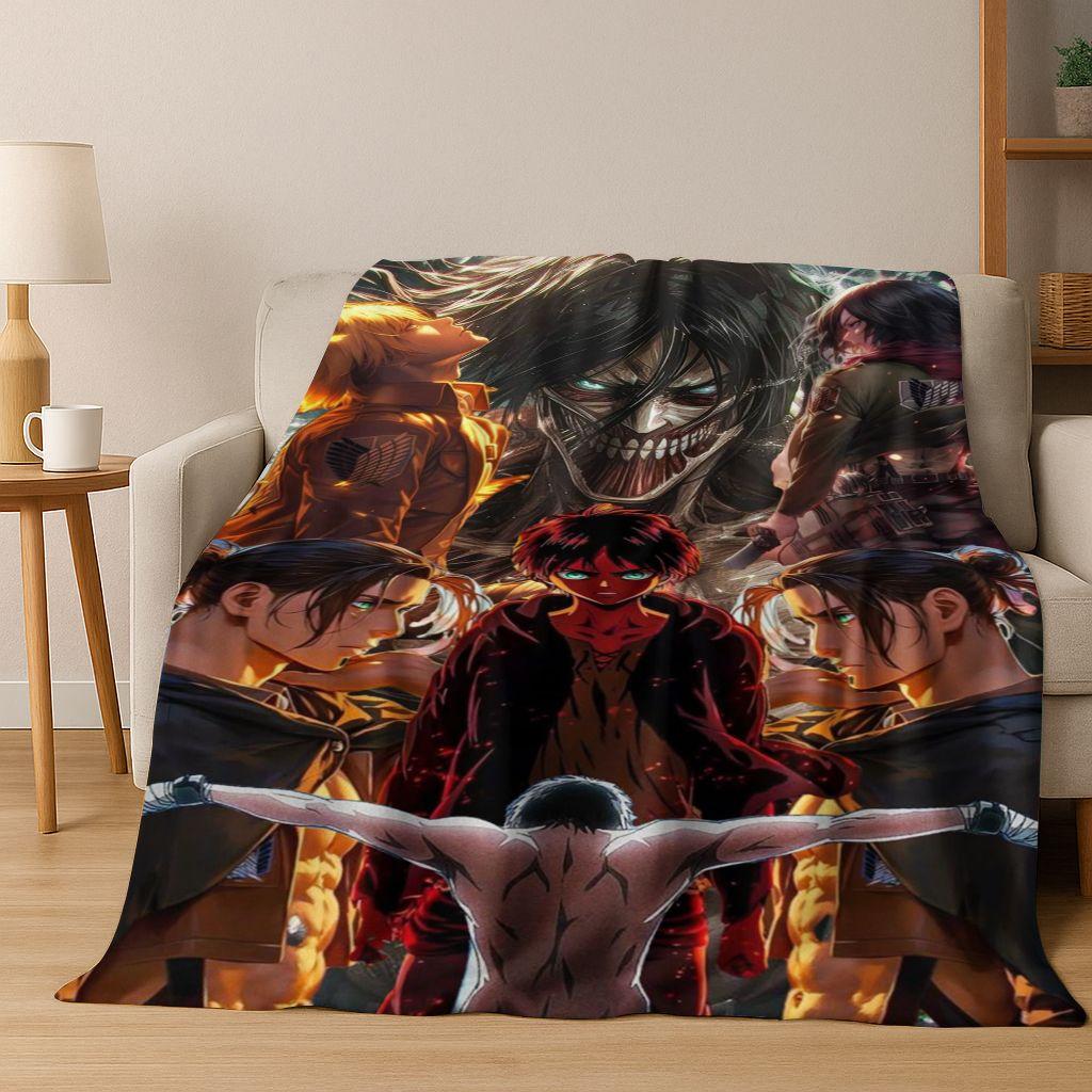 2026 New Anime Attack on Titan Eren Mikasa Cartoon Flannel Blanket,Cozy Soft Throw Blanket for Home Bedroom Bed Sofa Cover Kids