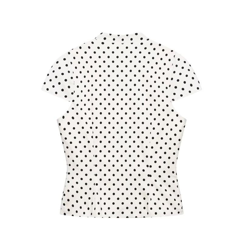 2026 Womens Street Fashion Polka Dot Pocket Cotton Short Sleeve Shirt