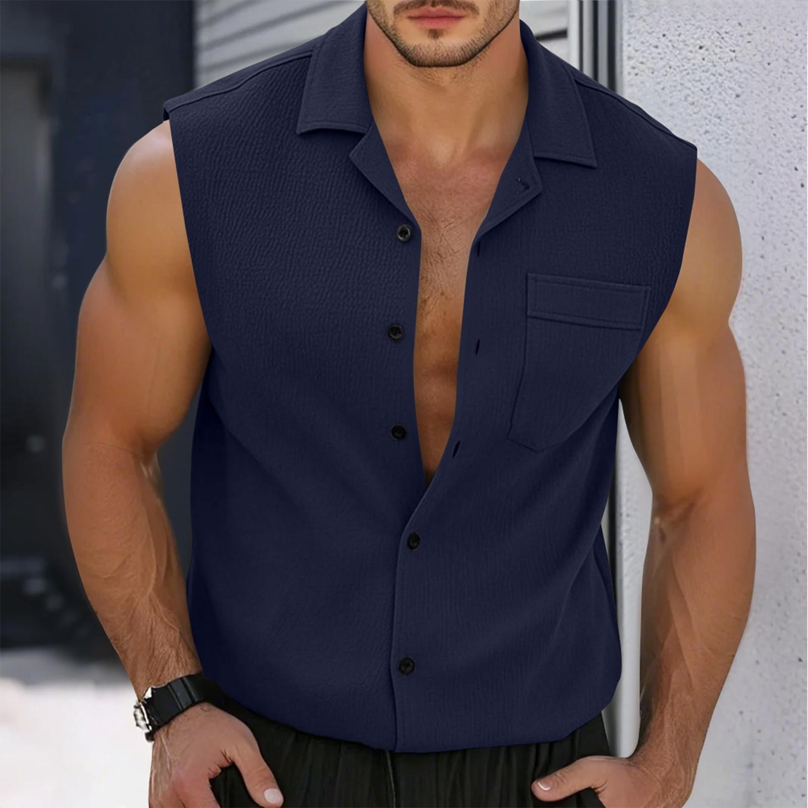 

Модный мужской карманный повседневный кардиган с воротником-стойкой, жилет, индивидуальное мужское платье с коротким рукавом и лацканами M темно-синий