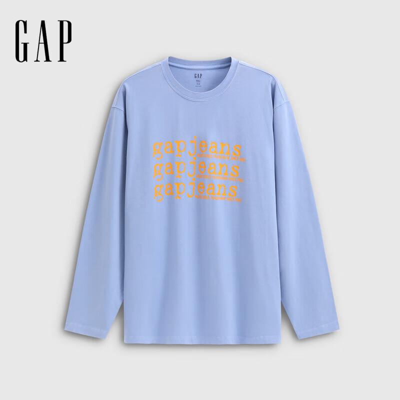 Gap Unisex Printed Logo Cotton Loose-Fit Long Sleeve T-Shirt